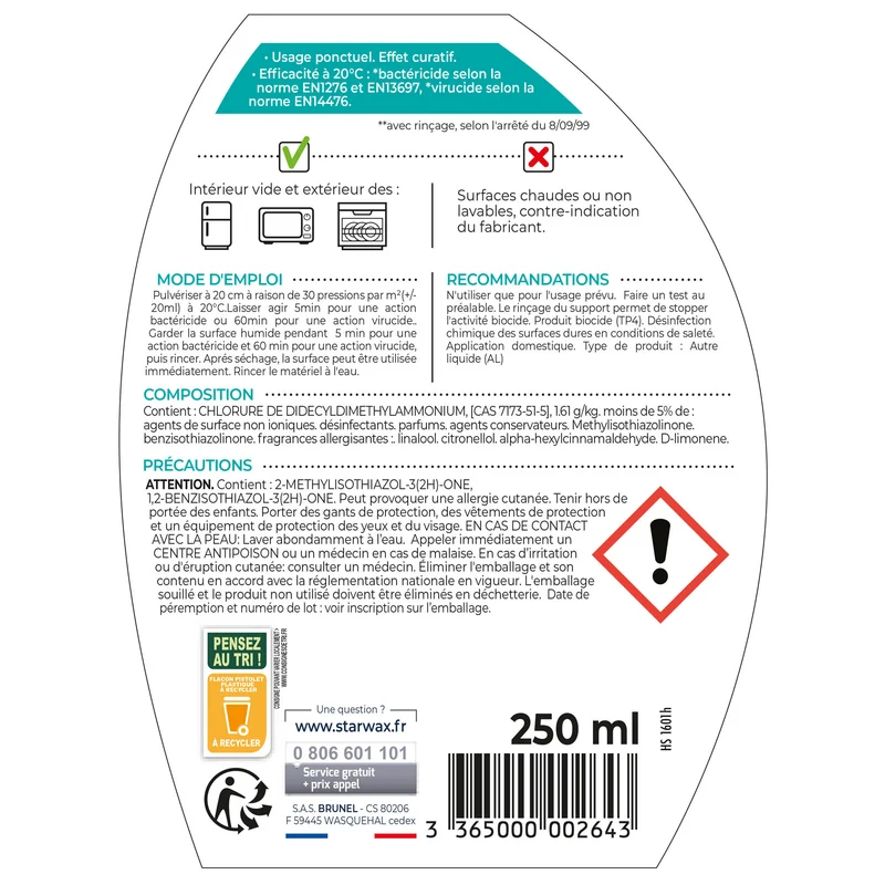 Désinfectant pour réfrigérateur et micro-ondes
