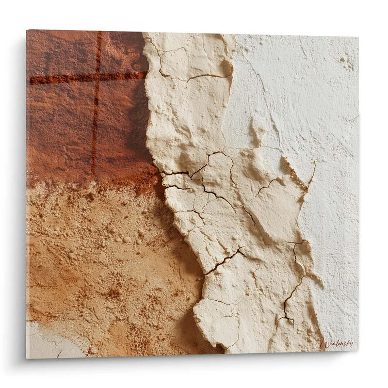 Tableau Enduit fissuré blanc et brun rouille - Patine du temps - Edition Terracotta
