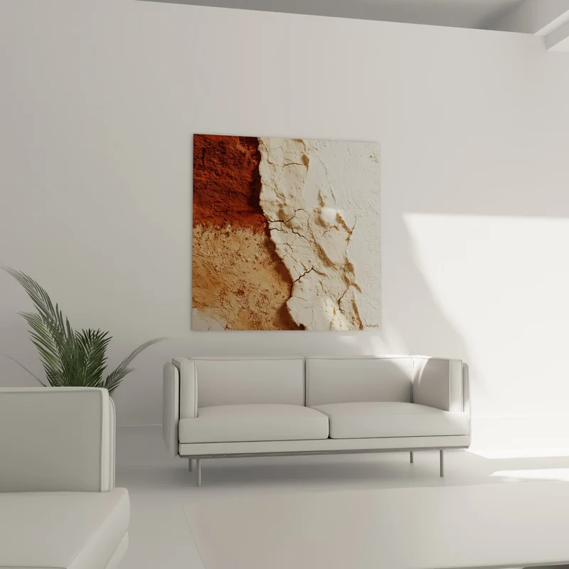 Tableau Enduit fissuré blanc et brun rouille - Patine du temps - Edition Terracotta