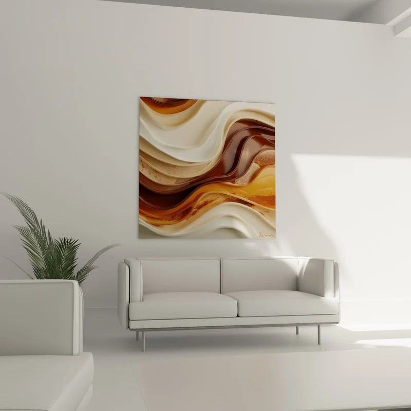 Tableau Vagues fluides ivoire et brun terracotta - Coulée hypnotique - Edition Terracotta