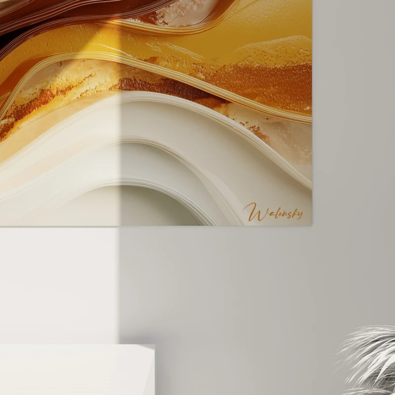 Tableau Vagues fluides ivoire et brun terracotta - Coulée hypnotique - Edition Terracotta