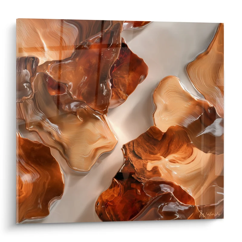 Tableau Éclats liquides ambre et brun fondus - Nappe résineuse veinée - Edition Terracotta