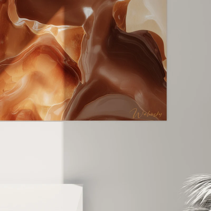 Tableau Coulures marbrées brun et crème sinueuses - Reflets glacés fluides - Edition Terracotta