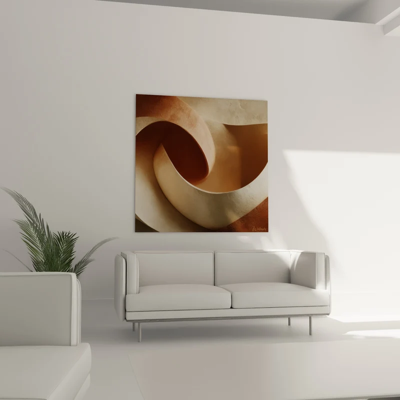 Tableau Spirale architecturale beige et brique - Courbe suspendue - Edition Terracotta