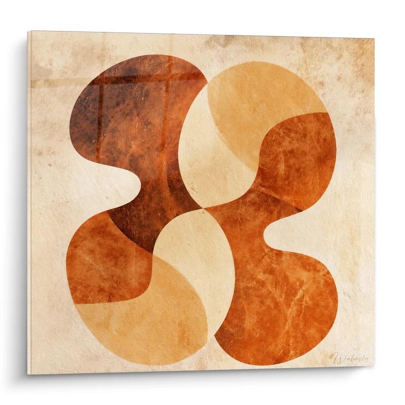 Tableau Formes ondulées beige et rouille sur papier ancien - Empreinte solaire - Edition Terracotta