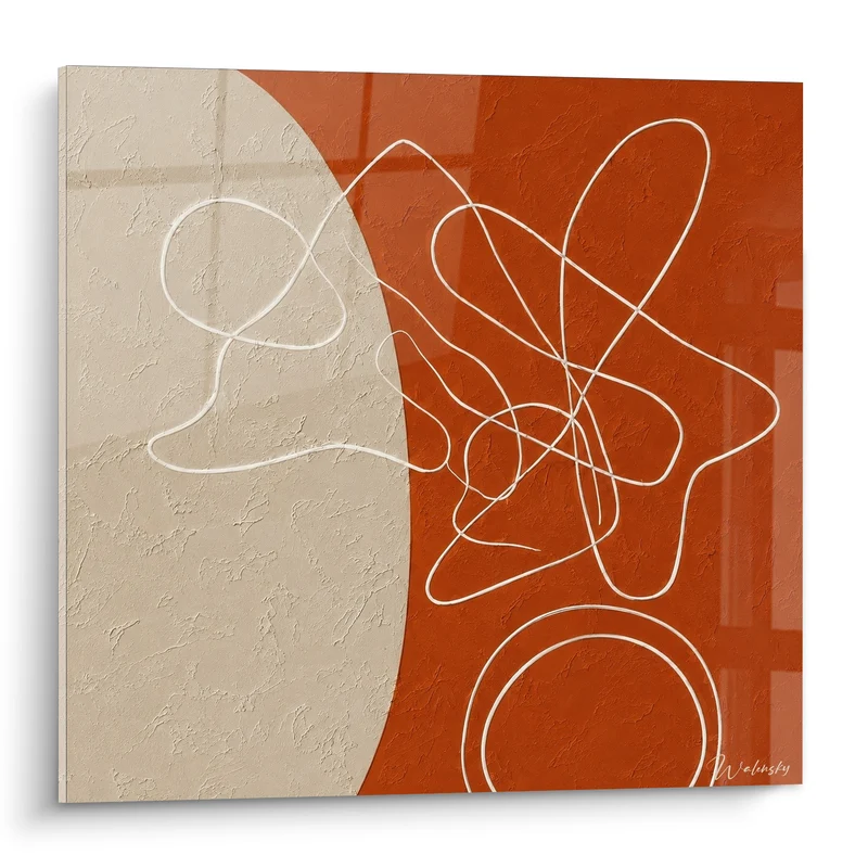 Tableau Ligne blanche sinueuse sur fond terracotta beige - Pensée en mouvement - Edition Terracotta