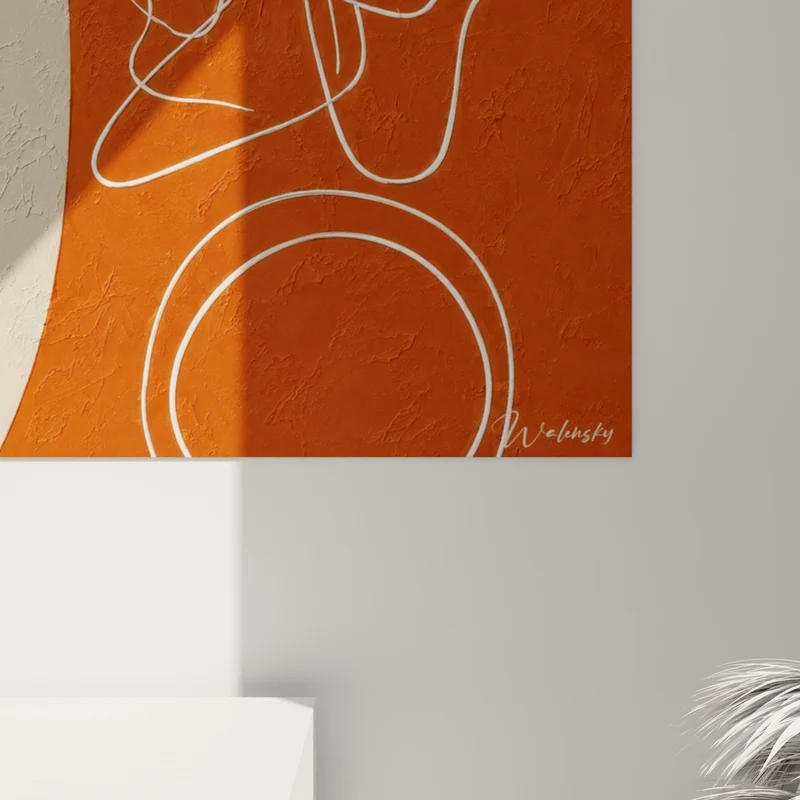 Tableau Ligne blanche sinueuse sur fond terracotta beige - Pensée en mouvement - Edition Terracotta