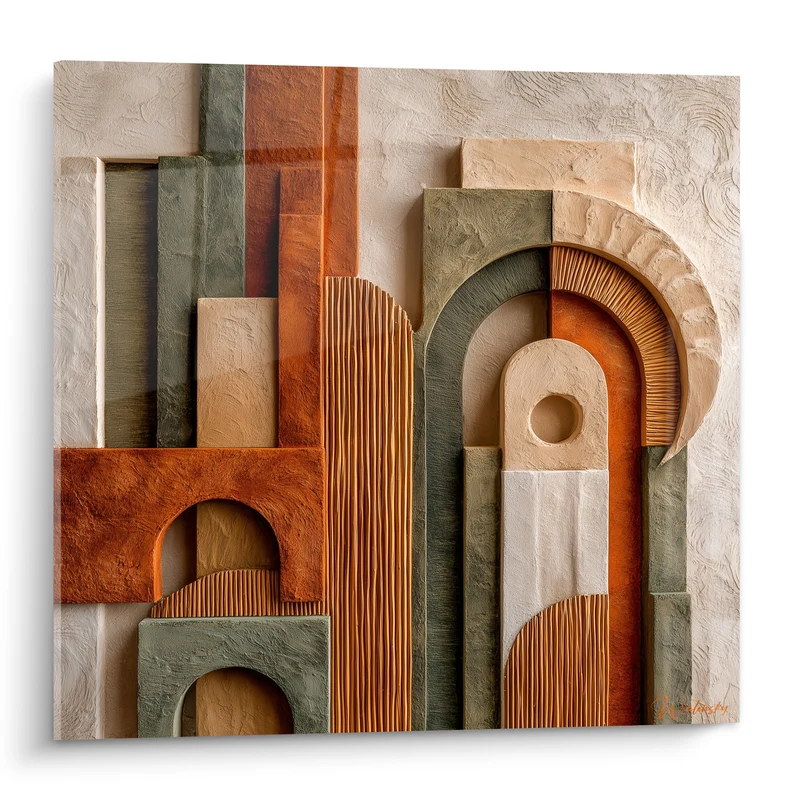 Tableau Arches sculptées ocre et vert sauge - Vestiges du désert - Edition Terracotta