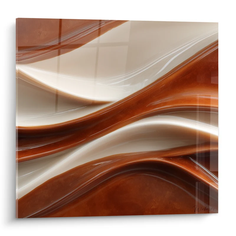 Tableau Vagues fluides brique et crème - Coulée suspendue - Edition Terracotta