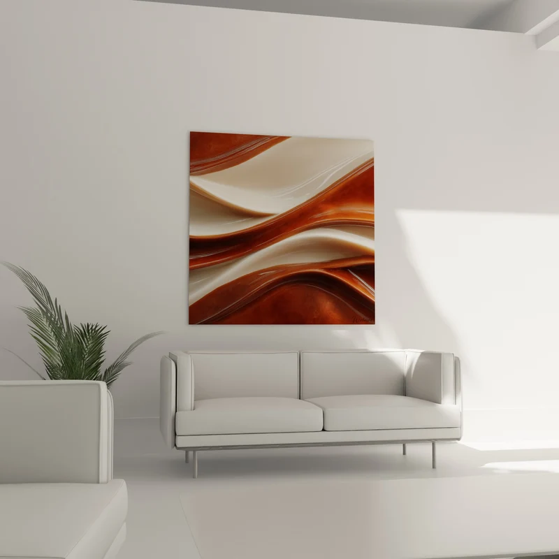 Tableau Vagues fluides brique et crème - Coulée suspendue - Edition Terracotta