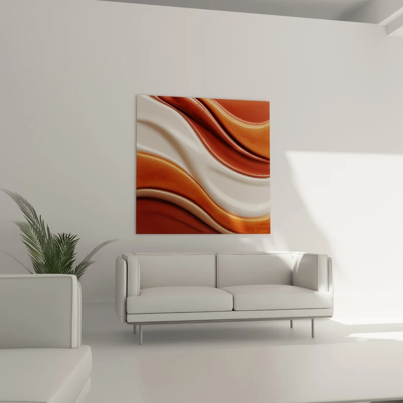 Tableau Vagues fluides terracotta et ivoire - Coulée sensorielle - Edition Terracotta