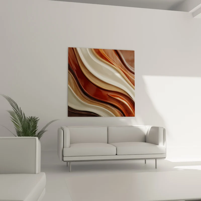 Tableau Vagues sinueuses ivoire et terracotta - Fusion liquide - Edition Terracotta