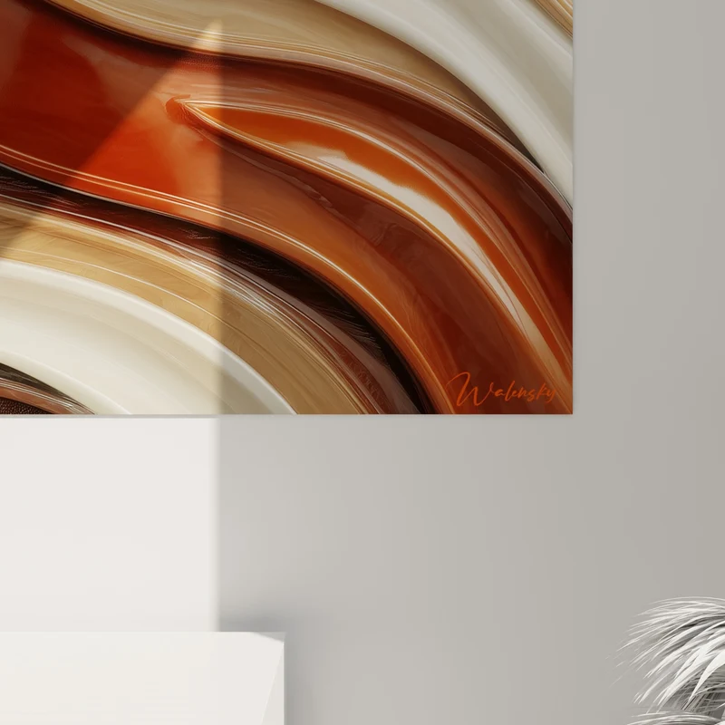 Tableau Vagues sinueuses ivoire et terracotta - Fusion liquide - Edition Terracotta