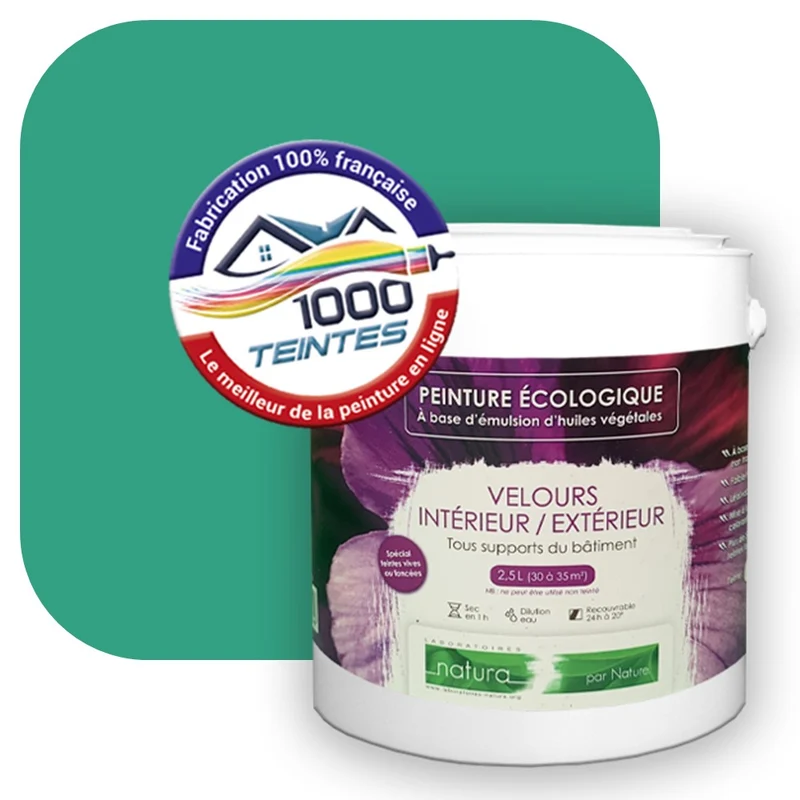 Peinture écologique Natura Tassili® Vert (Pigment Pur 9402) Intérieur/Extérieur VELOURS