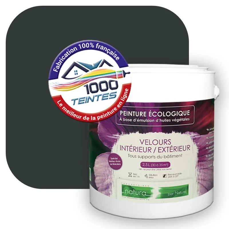 Peinture écologique Natura Tassili® Noir (Pigment Pur 9900) Intérieur/Extérieur VELOURS