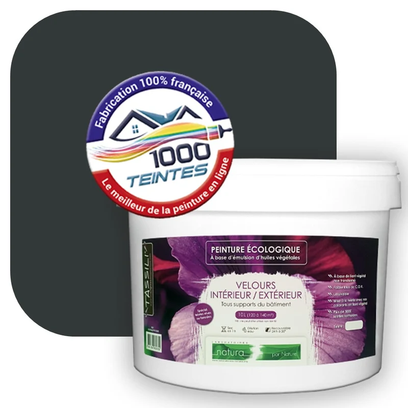 Peinture écologique Natura Tassili® Noir (Pigment Pur 9900) Intérieur/Extérieur VELOURS