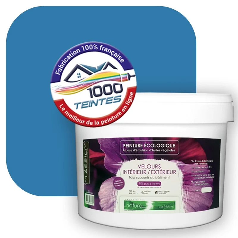 Peinture écologique Natura Tassili® Bleu (Pigment Pur 9520) Intérieur/Extérieur VELOURS