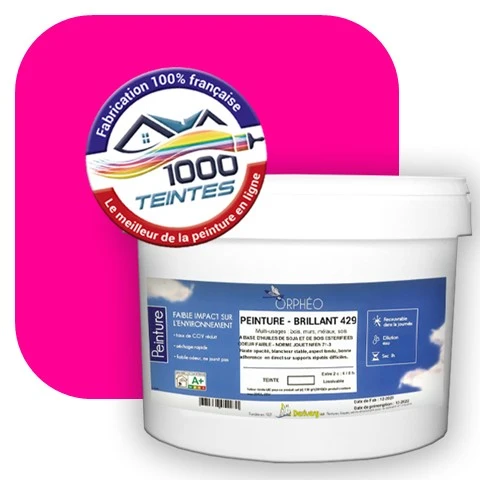 Peinture écologique Anticorrosion Natura Orphéo® Rose Fluorescent (Les Fluos DRVR-PNK) Intérieur/Extérieur BRILLANT