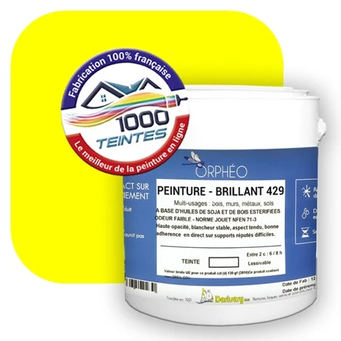 Peinture écologique Anticorrosion Natura Orphéo® Jaune Fluorescent (Les Fluos RAL 1026) Intérieur/Extérieur BRILLANT
