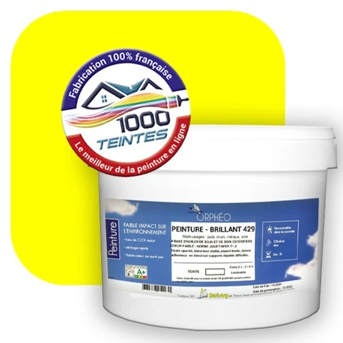 Peinture écologique Anticorrosion Natura Orphéo® Jaune Fluorescent (Les Fluos RAL 1026) Intérieur/Extérieur BRILLANT