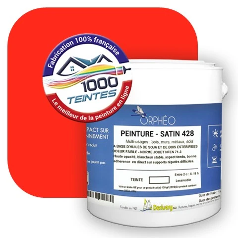 Peinture écologique Anticorrosion Natura Orphéo® Rouge Clair Fluorescent (Les Fluos RAL 3026) Intérieur/Extérieur SATIN