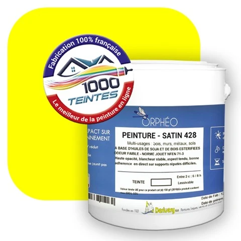 Peinture écologique Anticorrosion Natura Orphéo® Jaune Fluorescent (Les Fluos RAL 1026) Intérieur/Extérieur SATIN