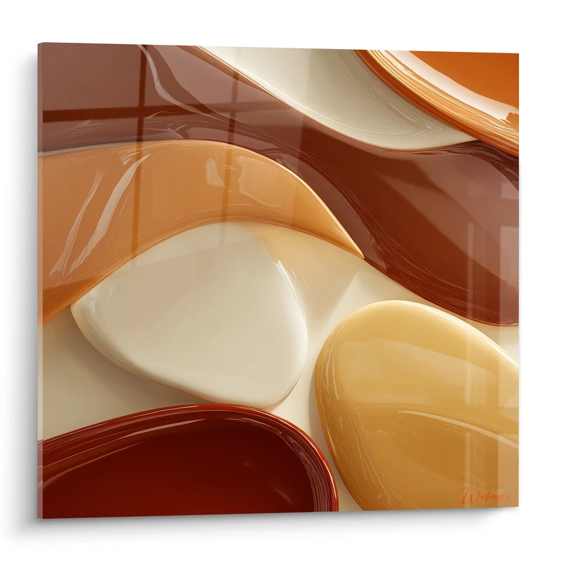 Tableau Galets lustrés brun et crème enlacés - Reflets vernis luisants - Edition Terracotta