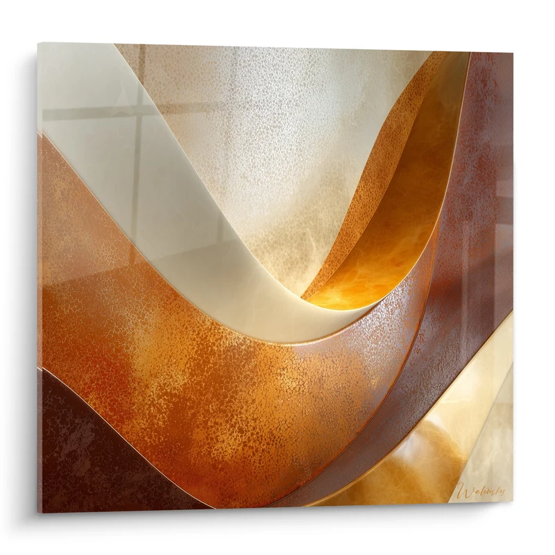 Tableau Vagues sculptées ivoire et cuivre - Onde de chaleur - Edition Terracotta