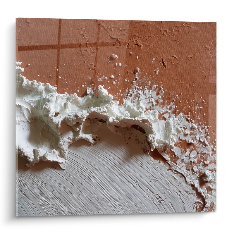 Tableau Vague blanche écumante sur fond brique - Ressac figé - Edition Terracotta