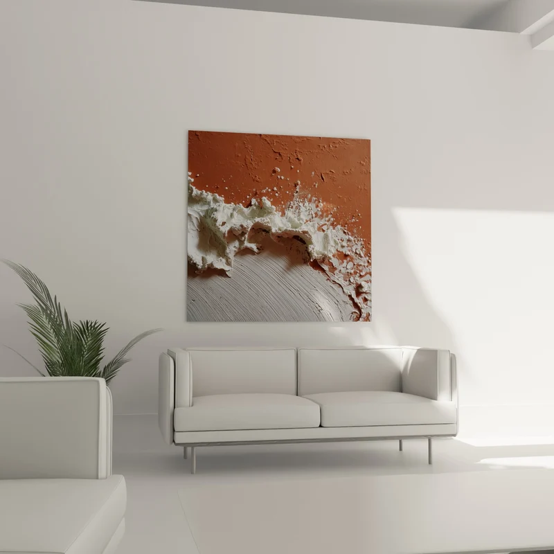 Tableau Vague blanche écumante sur fond brique - Ressac figé - Edition Terracotta