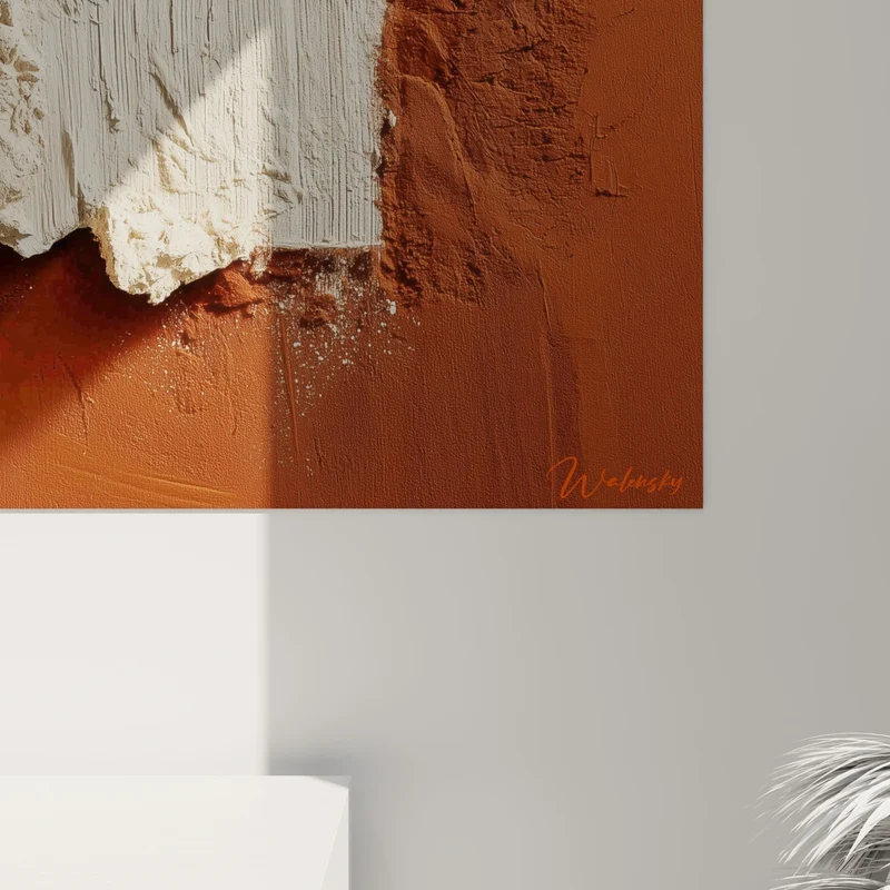 Tableau Fragment blanc épais sur fond brique - Éclat minéral - Edition Terracotta