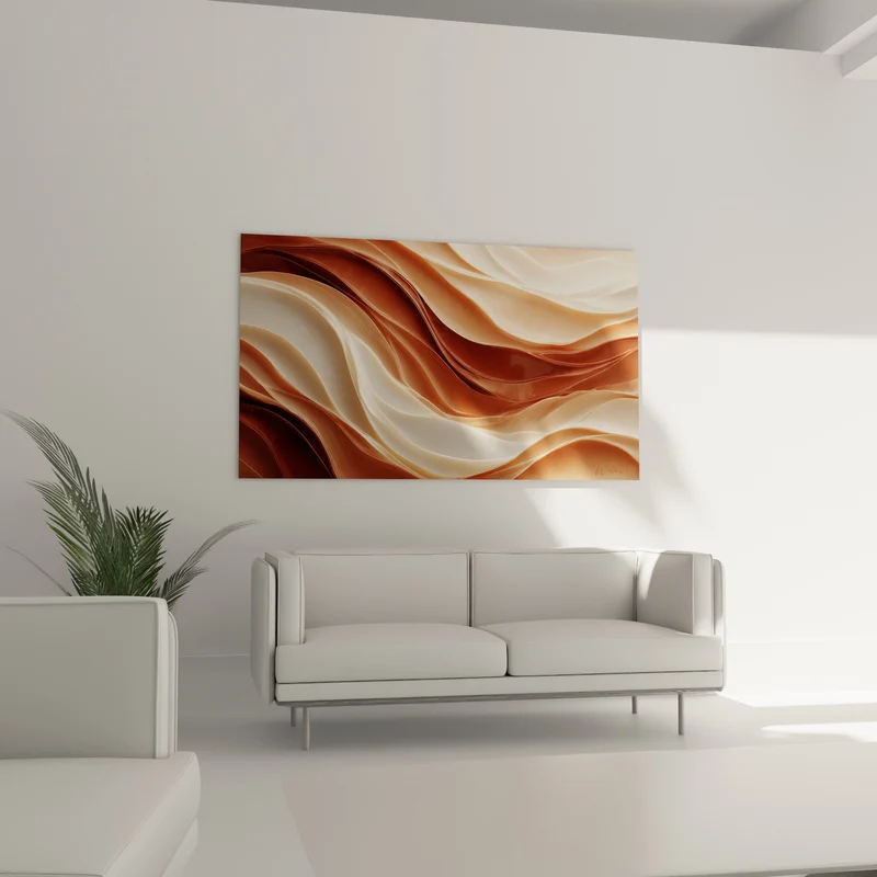Tableau Vagues fluides brique et ivoire - Coulée sereine - Edition Terracotta