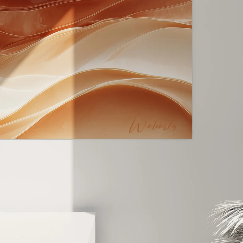 Tableau Vagues fluides brique et ivoire - Coulée sereine - Edition Terracotta