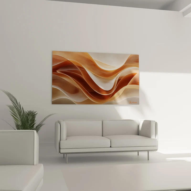 Tableau Vagues drapées ocre et ivoire - Coulée sculptée - Edition Terracotta