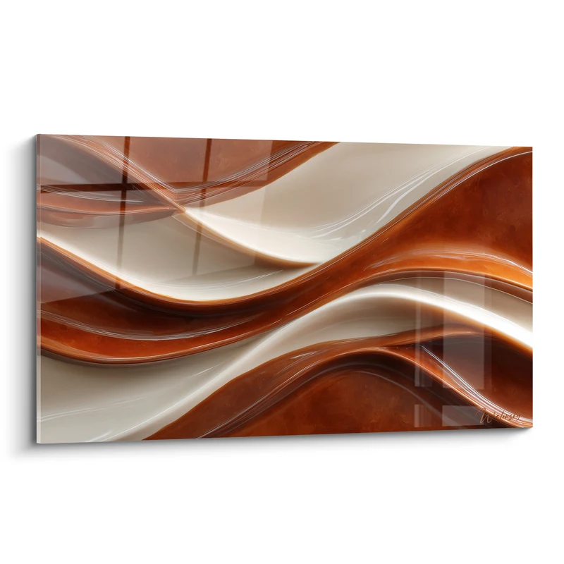 Tableau Vagues lisses cuivre et crème aux reflets glacés - Torsion laquée - Edition Terracotta