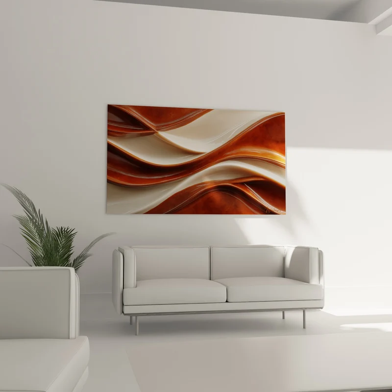Tableau Vagues lisses cuivre et crème aux reflets glacés - Torsion laquée - Edition Terracotta