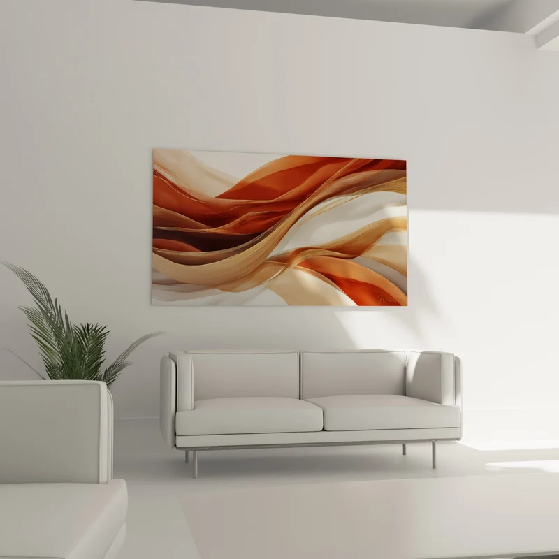 Tableau Vagues drapées brique et dorées entrelacées - Ruban entrelacé lumineux - Edition Terracotta