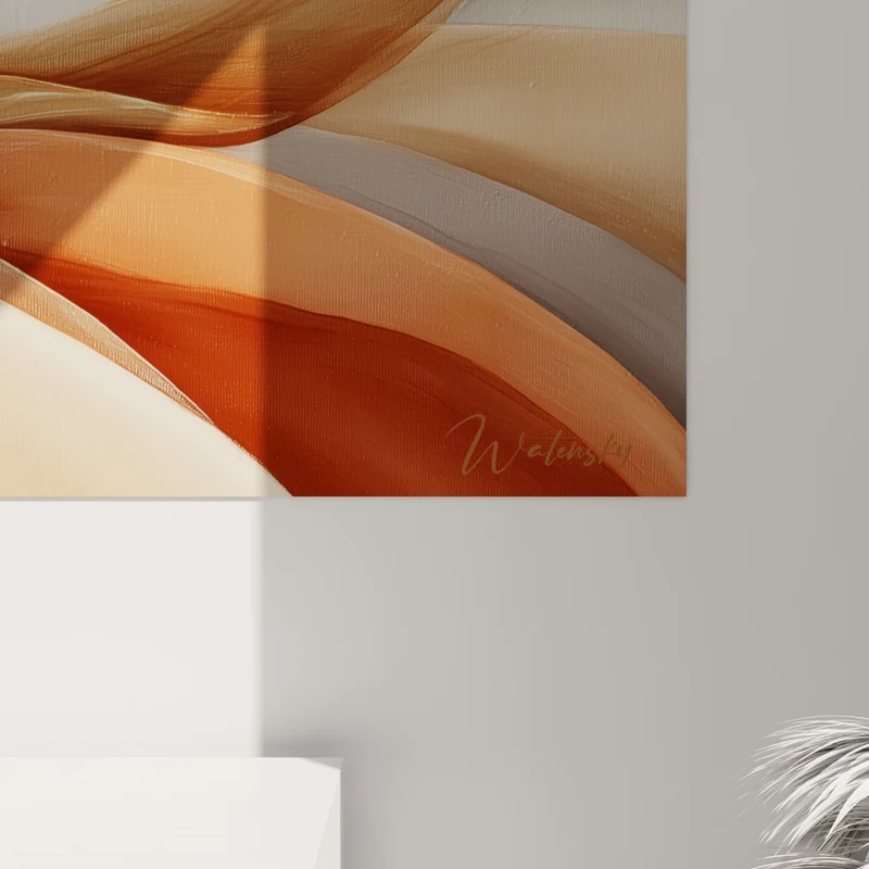 Tableau Vagues drapées brique et dorées entrelacées - Ruban entrelacé lumineux - Edition Terracotta