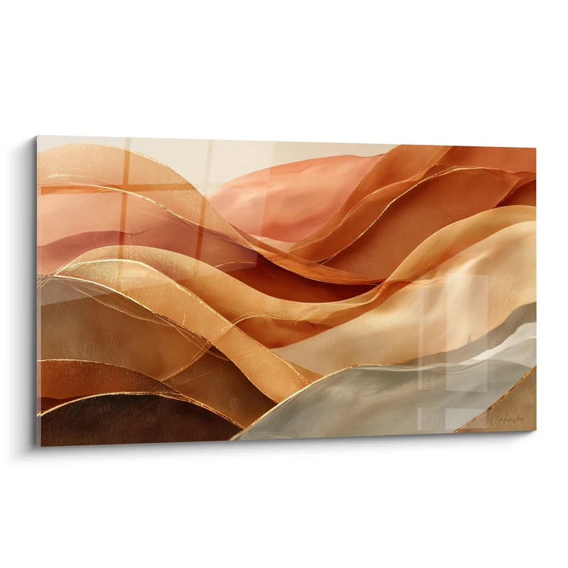 Tableau Vagues terracotta aux liserés dorés - Dunes au crépuscule - Edition Terracotta