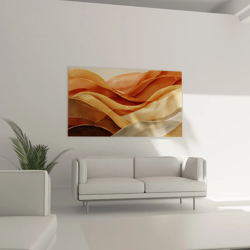 Tableau Vagues terracotta aux liserés dorés - Dunes au crépuscule - Edition Terracotta