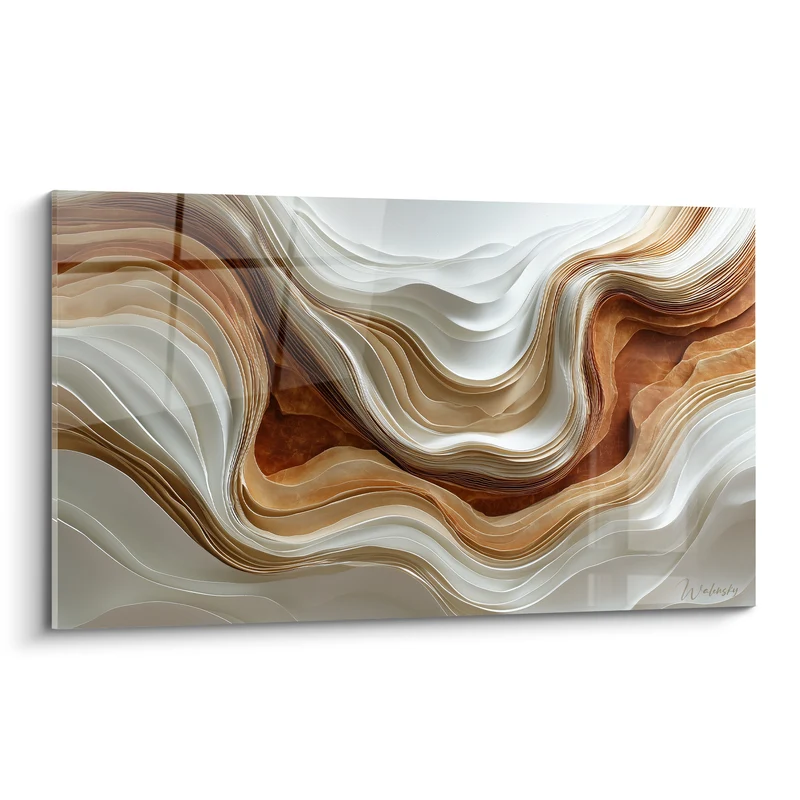 Tableau Vagues sculptées blanches et terracotta - Sillon minéral - Edition Terracotta