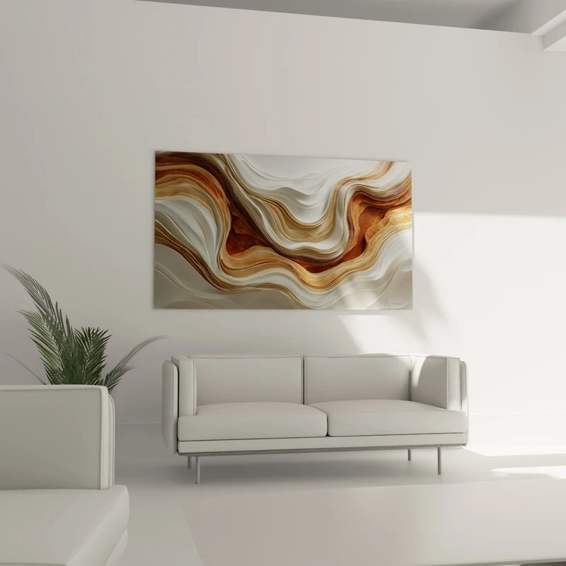 Tableau Vagues sculptées blanches et terracotta - Sillon minéral - Edition Terracotta