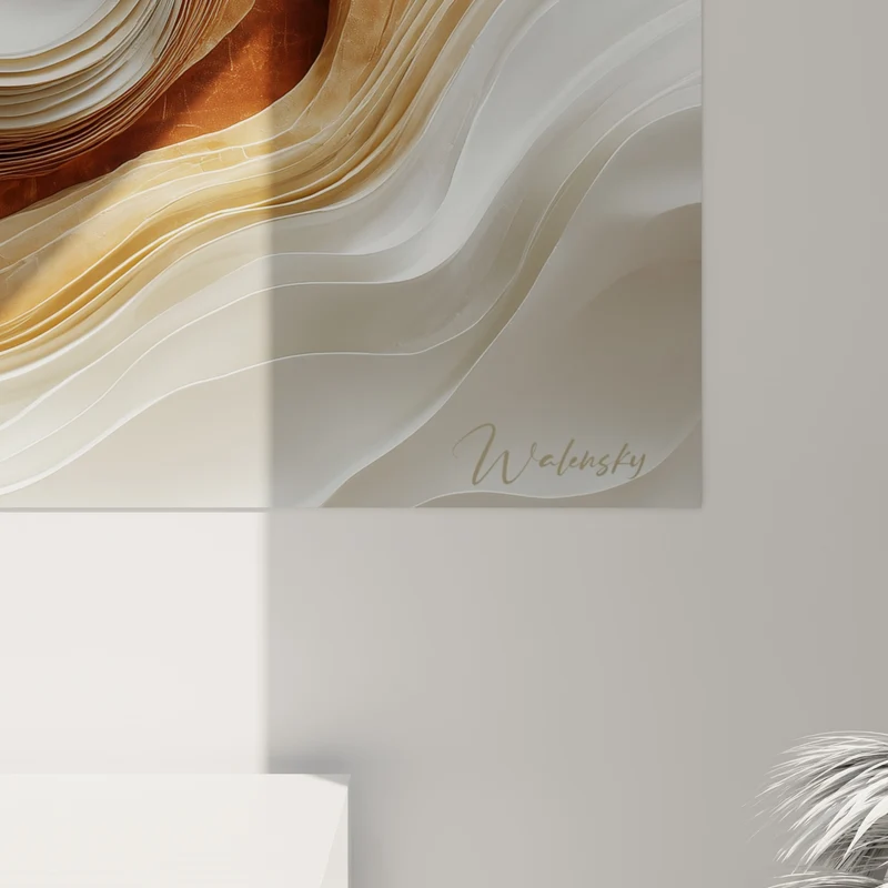Tableau Vagues sculptées blanches et terracotta - Sillon minéral - Edition Terracotta