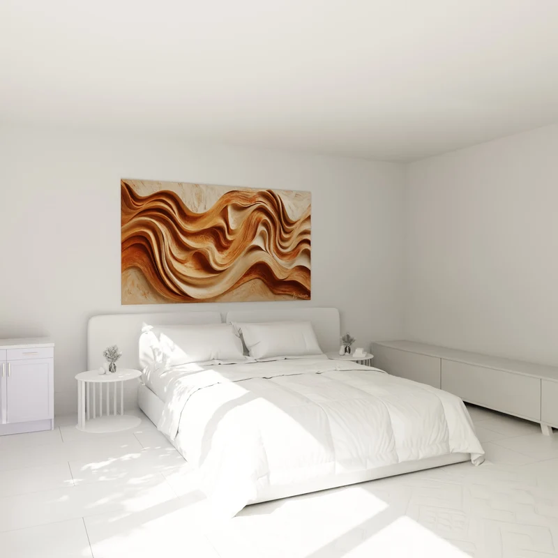 Tableau Vagues sculptées cuivre et crème entrelacées - Ondulations en relief - Edition Terracotta