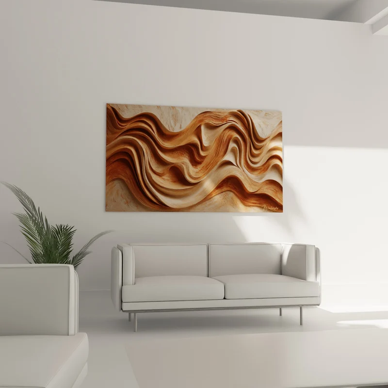 Tableau Vagues sculptées cuivre et crème entrelacées - Ondulations en relief - Edition Terracotta