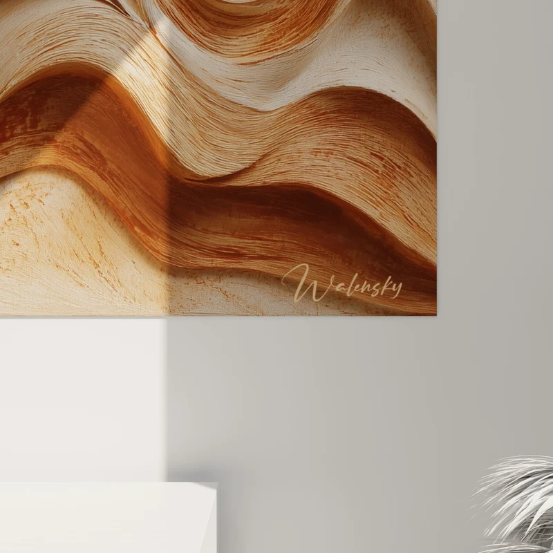 Tableau Vagues sculptées cuivre et crème entrelacées - Ondulations en relief - Edition Terracotta