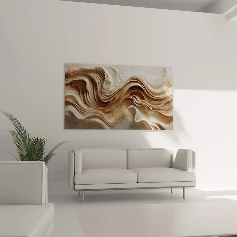Tableau Vagues sculptées beige et brun torsadées - Torsion minérale - Edition Terracotta