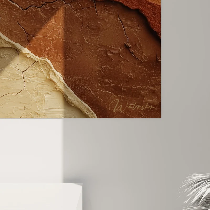 Tableau Strates rocheuses crème et brun fissurées de failles - Reliefs sédimentaires - Edition Terracotta