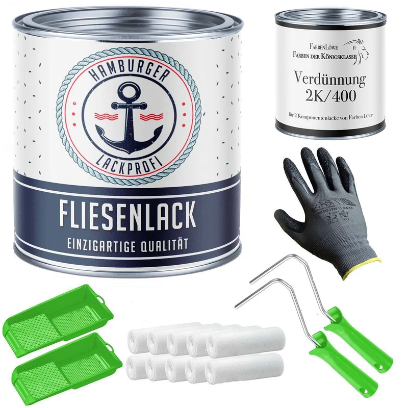 Fliesenfarbe in Signalgelb RAL 1003 - Fliesenlack mit Lackierset (X300) - Hamburger Lack-Profi