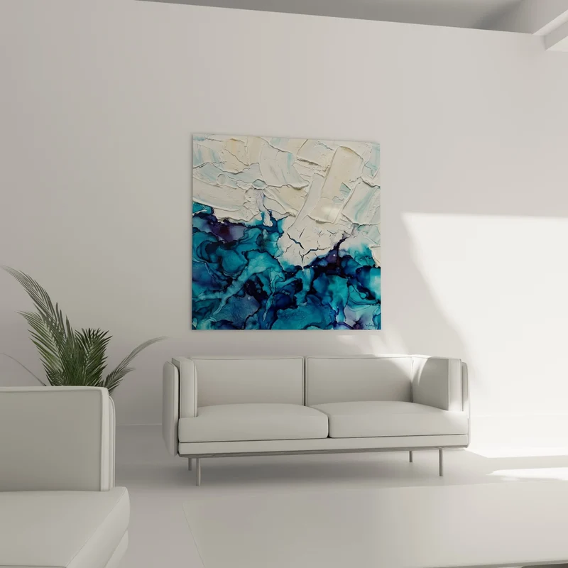 Tableau Abstraction blanche et bleue aux textures fissurées - Fracture polaire - Edition style peinture